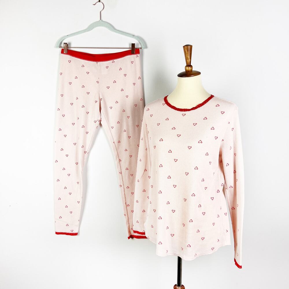 Rachel Parcell sleepwear pink heart thermal pajama set size medium
